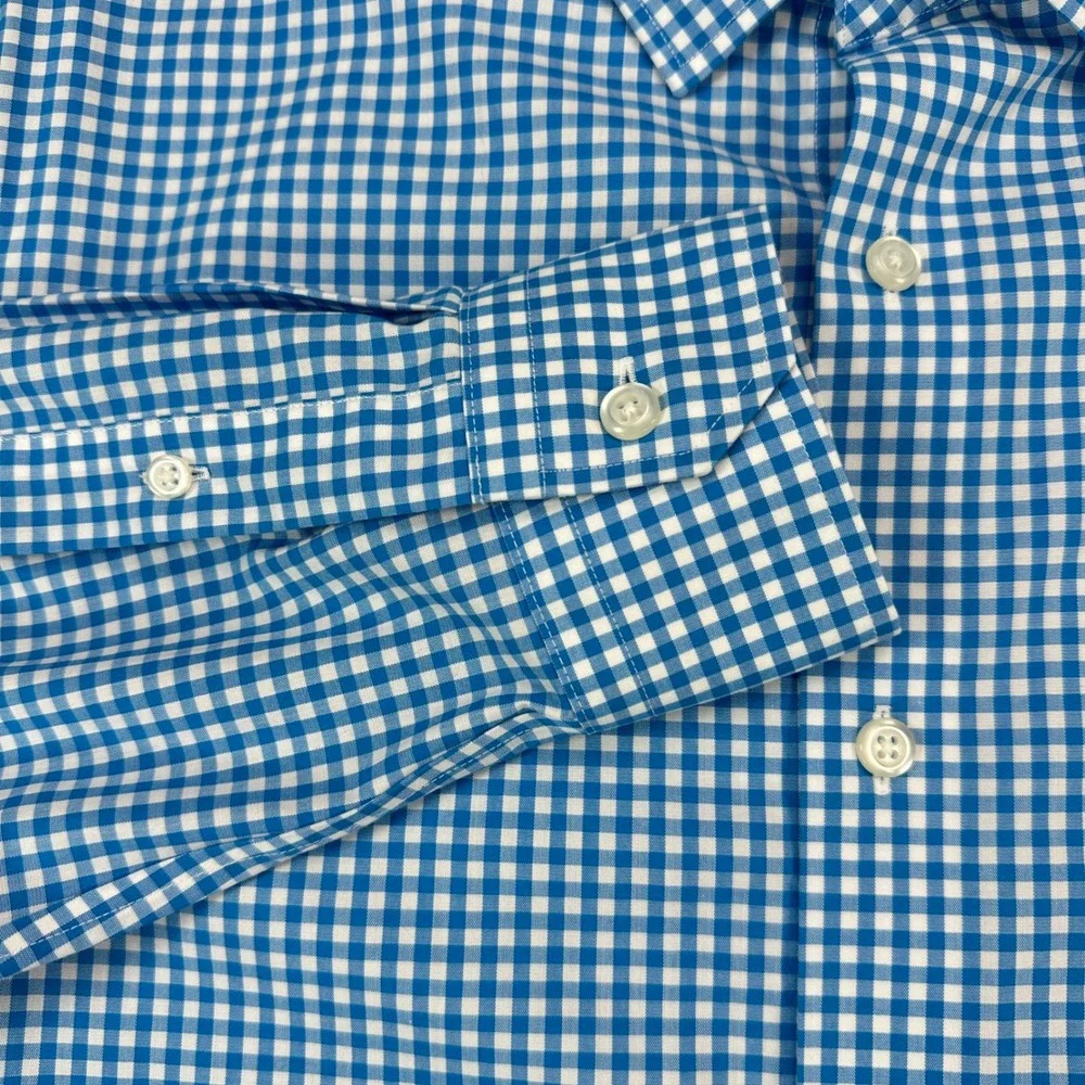 Banana Republic Shirt Mens M Blue White Gingham Grant Fit Non Iron Long Sleeve